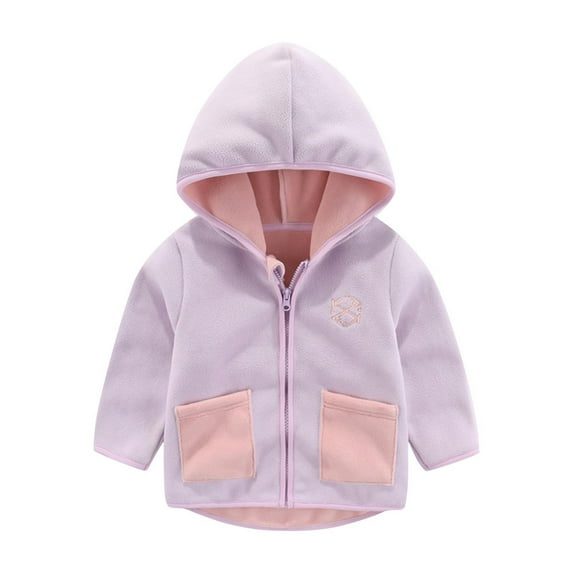 Girls Fleece Hoodie Jackets Toddler Zip Up Long Sleeve Outerwear Coat with Pocket 3-8Y Fall Winter Clothes Purple 5 Years