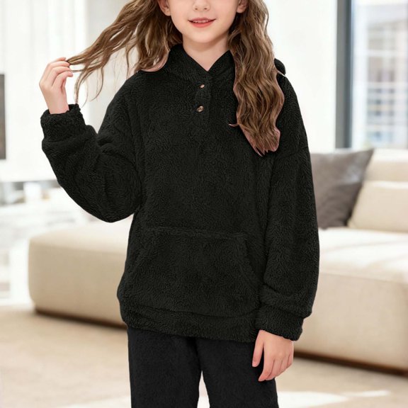 Girls Hoodie Long Sleeve Black Sweatshirt Girls Casual Pullover Kids Girls Sweatshirts 9-10 Years
