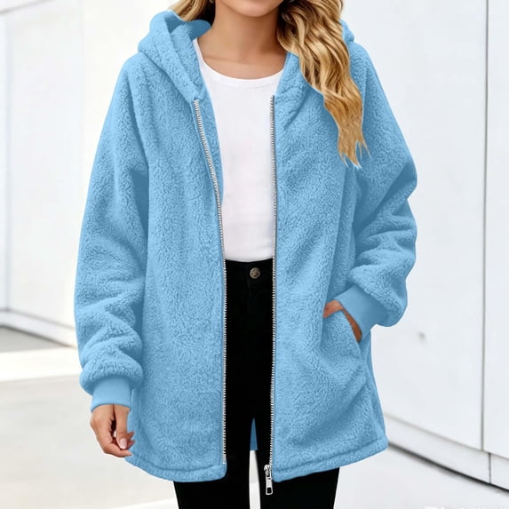 Girls Fleece Jacekts with Hood Casual Lightweight Warm Long Sleeve Zip Up Kids Winter Coat Blue 12-13Years