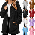 thumbnail image 1 of Girls Fleece Jacket Fuzzy Sherpa Hooded Zip Up Outwear Kids Long Sleeve Warm Fleece Coat with Pockets for 5-15 Years, 1 of 9