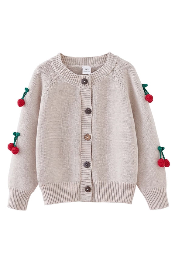 Girls Fleece Jacket Heavy Industry Hand Crocheted Girls Knitted Cardigan Cotton Round Neck Children's Sweater Jacket New Fall Jackets Winter Outerwear Khaki 7T