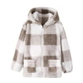 thumbnail image 1 of Girls Fleece Jacket Plaid Flannel Zip Up Hoodie Sherpa Lined Winter Warm Soft Hooded Coat with Pockets 8-14 Years, 1 of 6