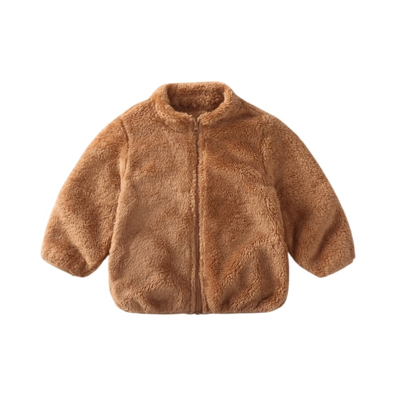 Girls Fleece Jacket Sherpa Fall Winter Full Zip Fuzzy Coat Outwear Coffee 90