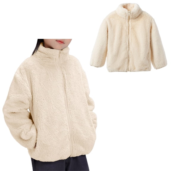 Girls Fleece Jacket Winter Coat Boys Long Sleeve Lightweight Zip Up Fuzzy Jacket Fall Jacket for Boys 1-2 Years