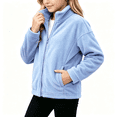 thumbnail image 1 of Girls Fleece Jacket with Pockets Casual Full Zip Turtleneck Warm Kids Winter Hoodless Jackets Light Blue 5-14, 1 of 8