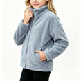 thumbnail image 1 of Girls Fleece Jacket with Pockets Casual Warm Full Zip Turtleneck Kids Winter Hoodless Jackets Gray 12, 1 of 8