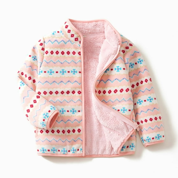 Girls Fleece Jackets Cute Print Long Sleeve Zip Up Outerwear 7-8 Years Girl Jacket