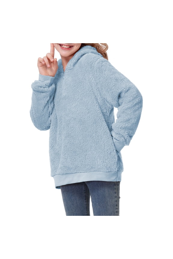 Girls' Fleece Jumpers with Hood and Pockets - Cozy Pullover for Casual Wear, Ages 6-16, for School and Outdoors