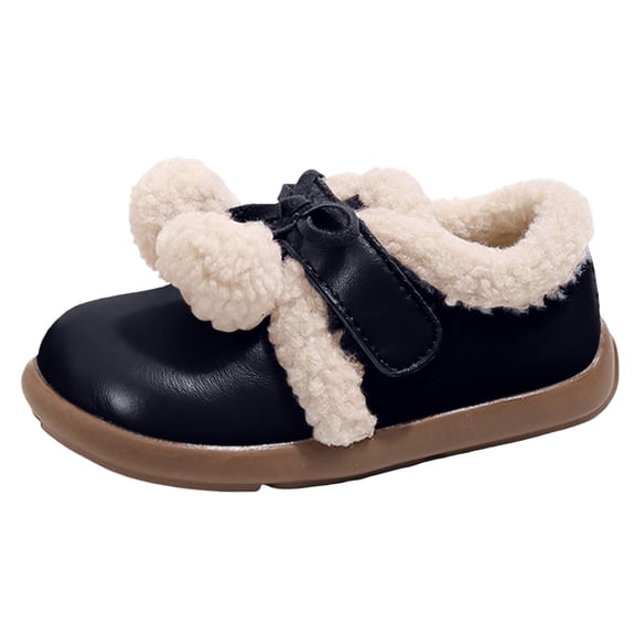 Girls Fleece Lined Ankle Boots Toddler Slip On Wide Width Winter Boots Non Slip Rubber Sole Warm Plush LoafersBlack Size 1 Big Kids