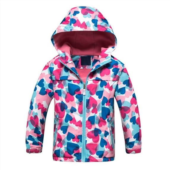Girls Fleece Lined Anorak Zip Jacket with Hooded Windproof Windbreaker Raincoat Fall Winter Outwear for 4-12 Years