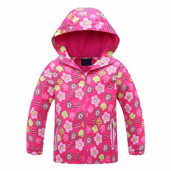 Girls Fleece Lined Anorak Zip Jacket with Hooded Windproof Windbreaker Raincoat Fall Winter Outwear for 4-12 Years