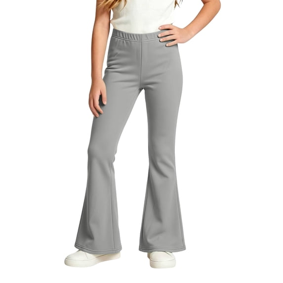 Girls Fleece Lined Bell Bottom Pants Kids Stretch Elastic Waist Warm Flared Trousers for Autumn Winter Daily Wear