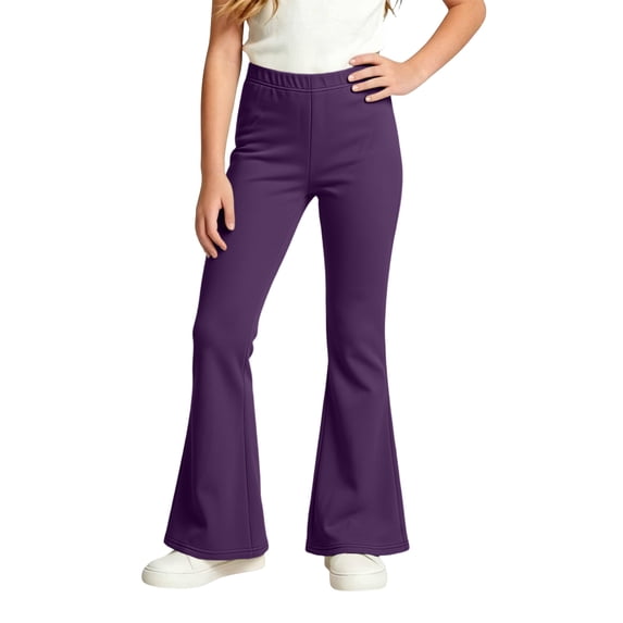 Girls Fleece Lined Bell Bottom Pants Kids Stretch Elastic Waist Warm Flared Trousers for Autumn Winter Daily Wear