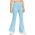 thumbnail image 1 of Girls Fleece Lined Flare Leggings High Waisted Yoga Pants Cute Activewear Kids Winter Warm Trouser with Pockets Light Blue 13 Years, 1 of 8