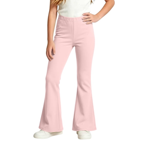 Girls Fleece Lined Flare Pants Stretch Slim Fit Pull On Warm Bell Bottom Trousers for Autumn Winter Casual Daily Wear