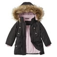 thumbnail image 1 of Girls Fleece Lined Heavy Winter Parka Jacket Coat Faux Fur Trim Zip-Off Hood - Black (4), 1 of 7
