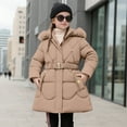 thumbnail image 1 of Girls Lined Jacket Puffer Jacket Hooded Long Down Jacket Windproof Coat (Khaki 11-12Years), 1 of 5