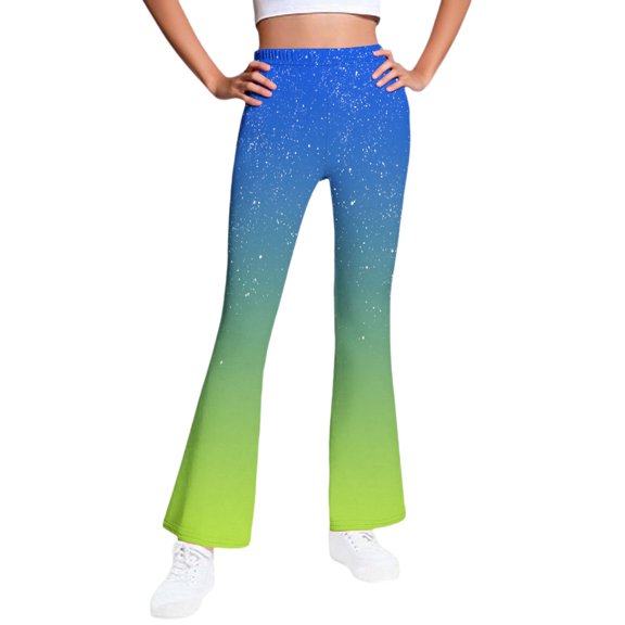 Girls Fleece Lined Leggings Size 10-12 Winter Warm Gradient Flared Pants High Waisted Soft Thermal Pants, 5 Y