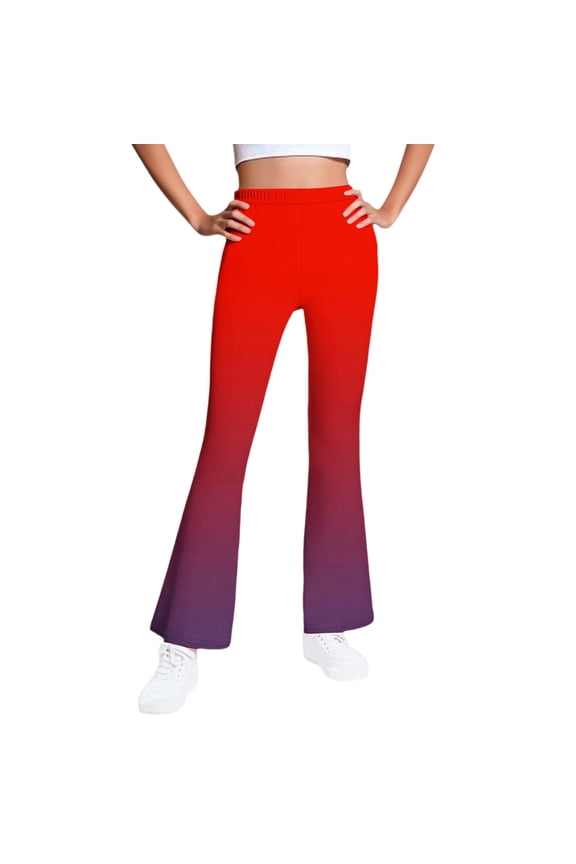 Girls Fleece Lined Leggings Size 10-12 Winter Warm Gradient Flared Pants High Waisted Soft Thermal Pants, 7 Y