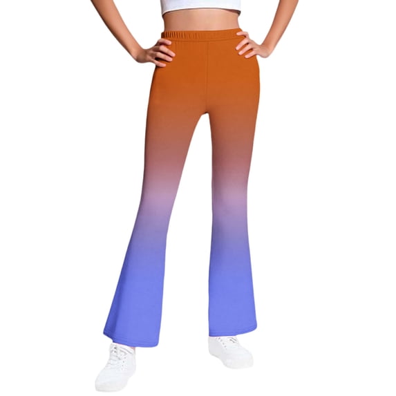 Girls Fleece Lined Leggings Size 10-12 Winter Warm Gradient Flared Pants High Waisted Soft Thermal Pants, 7 Y