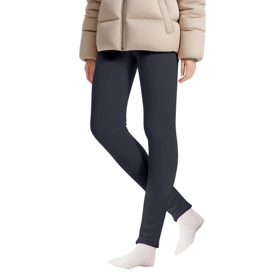 Girls Fleece Lined Leggings Thickened Slim Fit Base Layer Pants Stretch Full Length Pull On Winter Casual Style