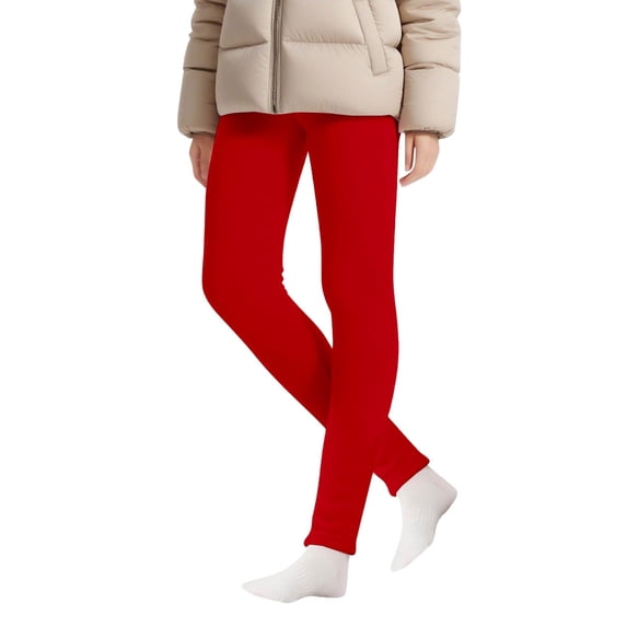 Girls Fleece Lined Leggings Thickened Slim Fit Base Layer Pants Stretch Full Length Pull On Winter Casual Style