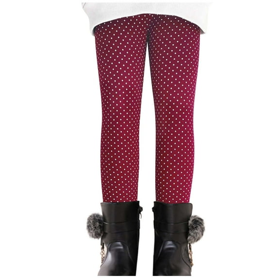 Girls Fleece Lined Leggings Toddler Kids Winter Warm Cute Thermal Tights Printed Full Length Pants Cold Days (6T, Wine 01)
