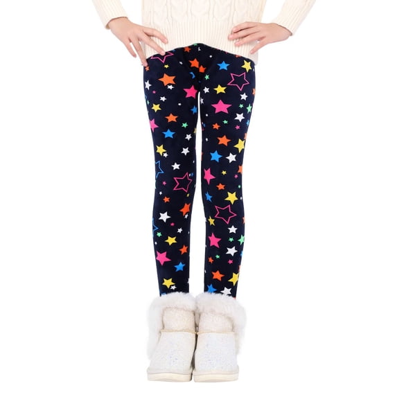 Girls Fleece Lined Leggings Warm Winter Pants Printed Thick Thermal Tights Pants Girls Stretchy Leggings 3-13 Years