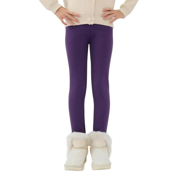 Girls' Fleece Lined Leggings Warm Winter Pants Thermal Cotton Solid Color