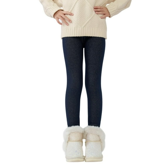Girls' Fleece Lined Leggings Warm Winter Pants Thermal Cotton Solid Color