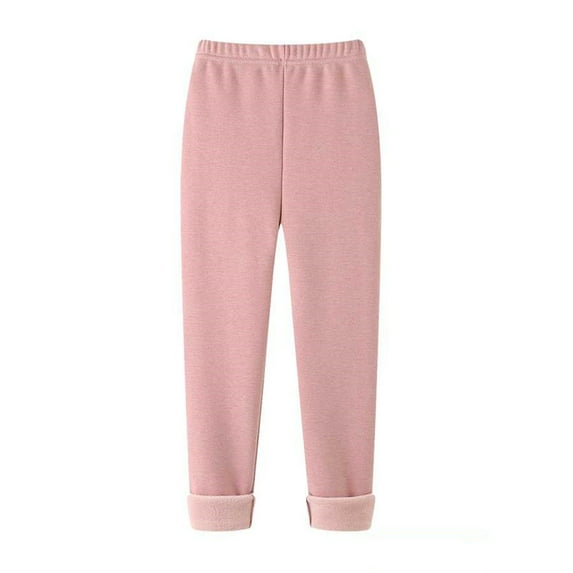 Girls' Fleece Lined Leggings Warm Winter Pants Thermal Cotton Solid Color