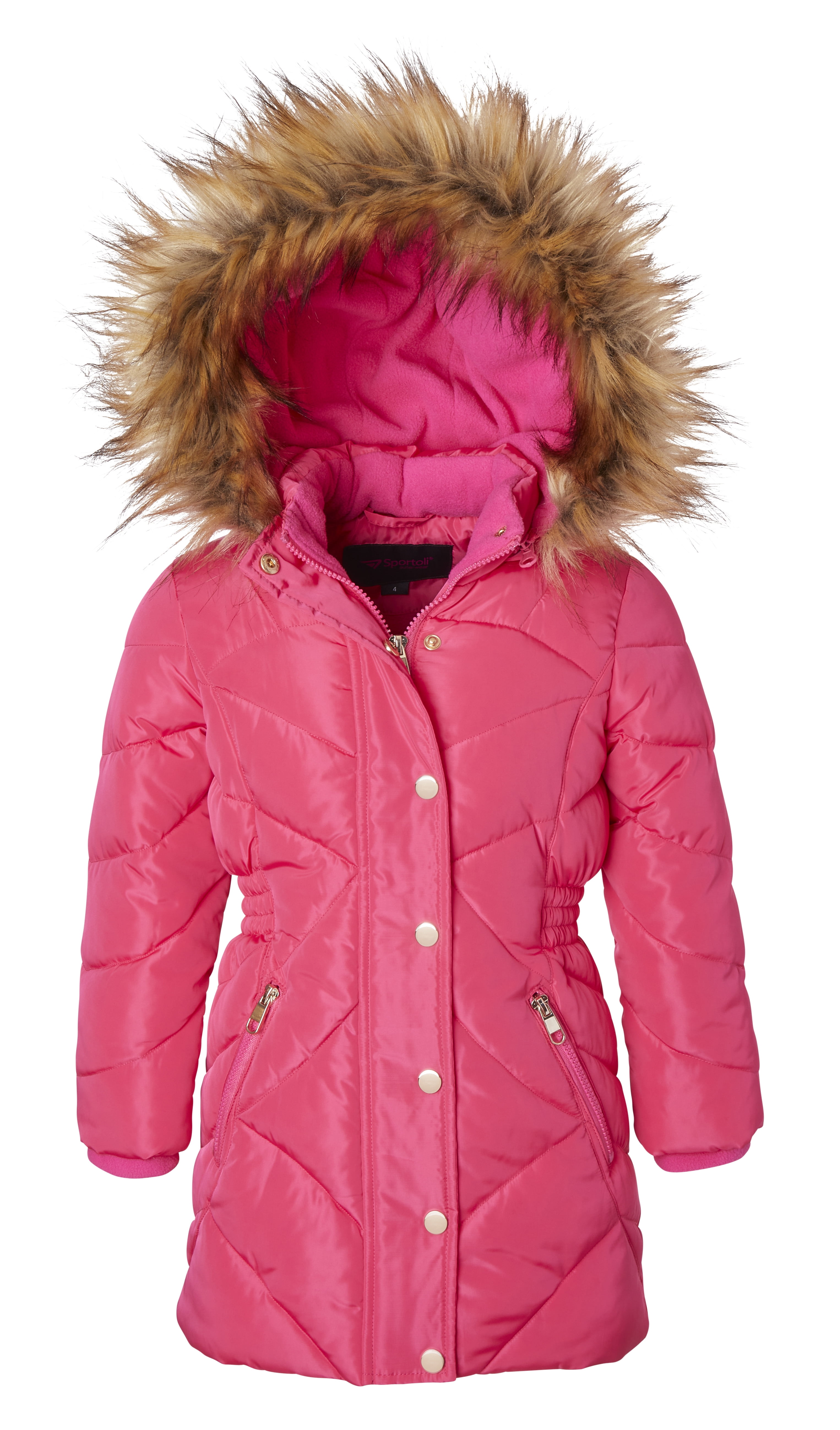 Girls Fleece Lined Quilted Midlength Fur Trimmed Hood Winter Puffer Jacket Coats Barbie Pink 10 12 Walmart