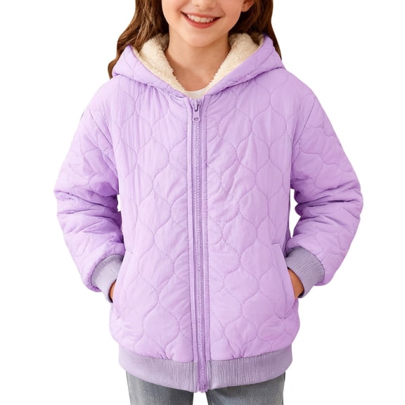 Girls Fleece Lined Sherpa Lining Hooded Puffer Jacket Winter Coats Waterproof Quilted Hooded Jackets Teen Kids Padded Warm Zip up Outwear