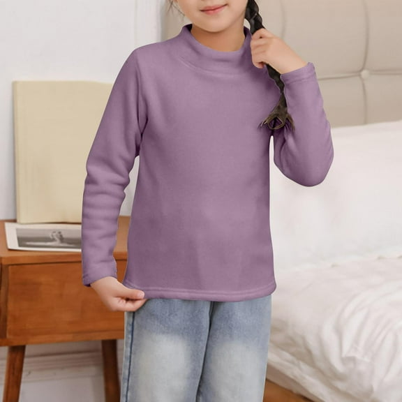 Girls Fleece Long Sleeve Shirts Mock Neck Pullover Sweater Solid Color Warm T-Shirts Fall Basic Tees Tops 4-16 Years
