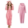 thumbnail image 1 of Girls Fleece Pajamas Cute Bear Ear Hooded Pink Onesie Girls Warm Zipper Romper Sleepwear Big Girls Pajamas 5-6 Years, 1 of 4
