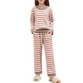 thumbnail image 1 of Girls Fleece Pants Sets Fuzzy 2 Piece Outfits Long Sleeve Pullover Striped Oversized Sweatshirt Set Sweatsuit (1-2 Years, Pink), 1 of 6