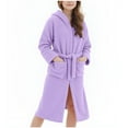 thumbnail image 1 of Girls Fleece Robe with Pockets Bear Ear Hooded Flannel Bathrobe Kids Belted Soft Plush Fuzzy Pajamas Sleepwear (14 Years, Purple), 1 of 7