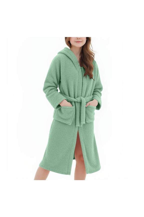 Girls Fleece Robe with Pockets Bear Ear Hooded Flannel Bathrobe Kids Belted Soft Plush Fuzzy Pajamas Sleepwear (5 Years, Green)