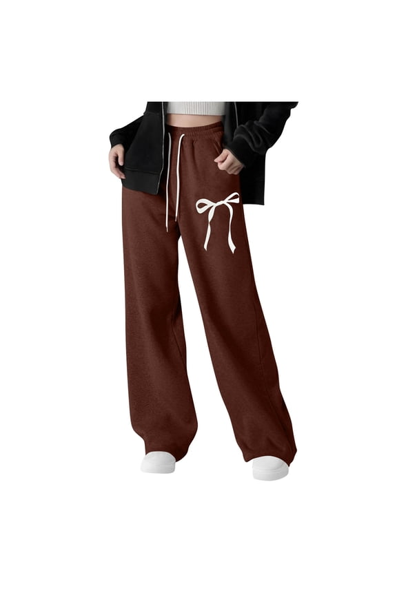 Girls Fleece Sweatpants Lightweight Bowknot Baggy Elastic Waist Straight Leg Jogger Kids Athletic Pants With Drawstring And Pocket
