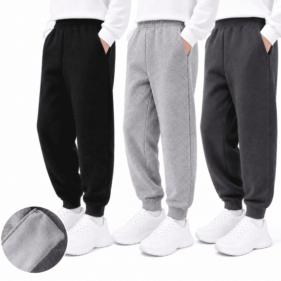 Girls Fleece Lined Sweatpants Toddler 3 Pack Jogger Pants with Pockets Kids Athletic Clothes 2T-14