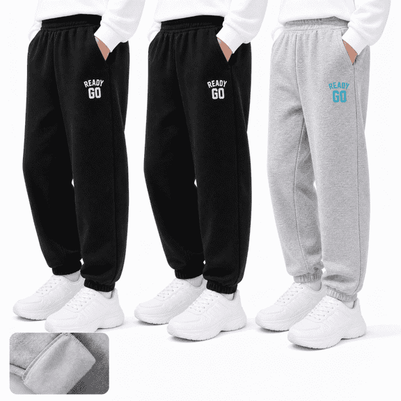 Girls Fleece Lined Sweatpants Toddler 3 Pack Jogger Pants with Pockets Kids Athletic Clothes 2T-14