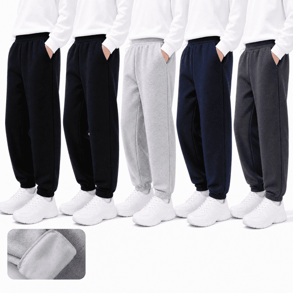 Girls Fleece Lined Sweatpants Toddler 5 Pack Jogger Pants with Pockets Kids Athletic Clothes 2T-14