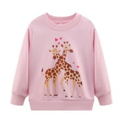 Girls Fleece Sweatshirt Baby Girls Winter Clothes Toddler Giraffe Shirt Pink Sweater Long Sleeve Fall Tops 6T