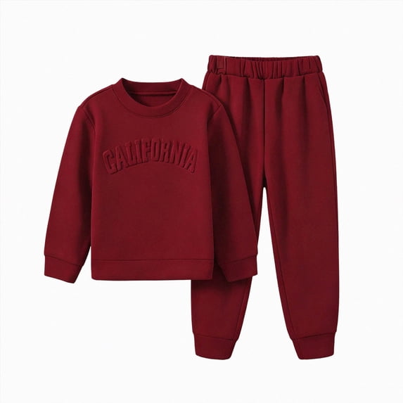 Girls Fleece Sweatshirt Fall And Winter Solid Color Letter Printing Warm Windproof Two Piece Set 4-5 Years Wine