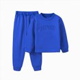 thumbnail image 1 of Girls Fleece Sweatshirt Fall And Winter Solid Color Letter Printing Warm Windproof Two Piece Set 5-6 Years Blue, 1 of 5