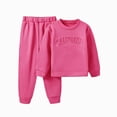 thumbnail image 1 of Girls Fleece Sweatshirt Fall And Winter Solid Color Letter Printing Warm Windproof Two Piece Set 6-7 Years Red, 1 of 7