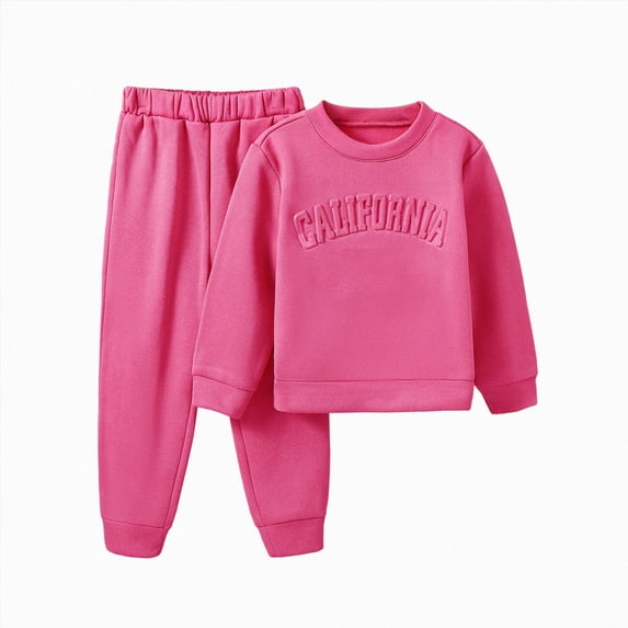 Girls Fleece Sweatshirt Fall And Winter Solid Color Letter Printing Warm Windproof Two Piece Set 6-7 Years Red