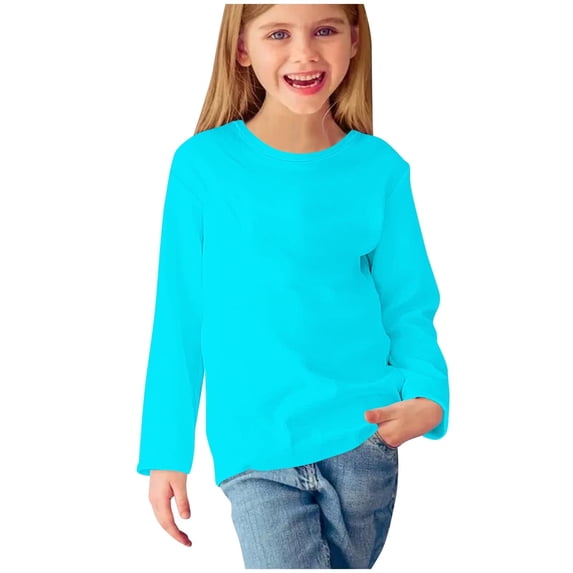 Girls Fleece Sweatshirt Kids Crewneck Long Sleeve Basic Shirt Casual Loose Soft Plain Pullover Tops for 3-14 Years