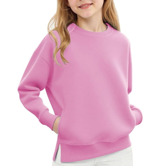 Girls Fleece Sweatshirt Kids Soft Crewneck Pullover Sweatshirts Long Sleeve Cute Relaxed Fit Shirts with Pocket
