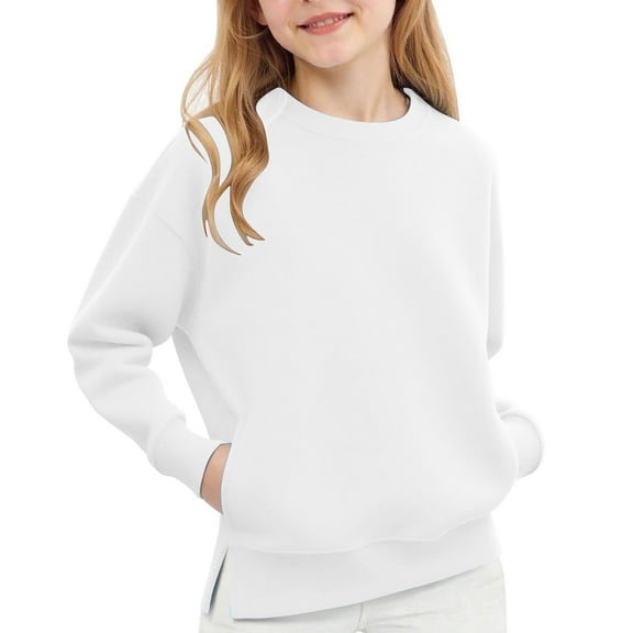 Girls Fleece Sweatshirts Loose Comfy Crewneck Long Sleeve Pullover Sweatshirt Kids Casual Lightweight Fall Winter Tops With Pocket